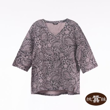 【岱妮蠶絲】純蠶絲女V領前短後長脇邊開衩八分袖上衣-XWL83401FM(紫杏)