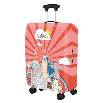 城市漫遊 彈力行李箱套  S  粉彩建築 粉色