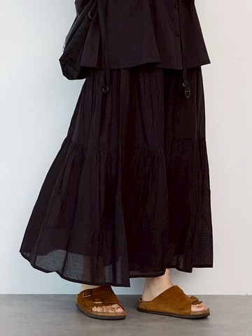 素面/圖案印花分層感抓褶長裙(0F001172810) - Lugnoncure