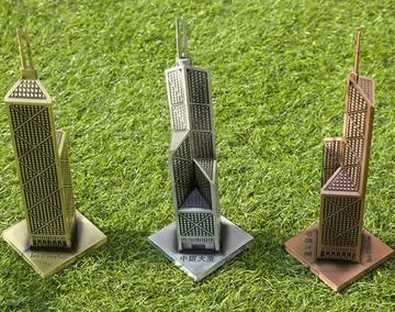 香港中銀大廈模型鋅合金屬工藝品名建筑擺件中國銀行大廈創意家居