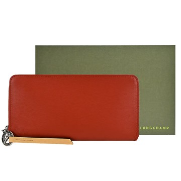 LONGCHAMP LE PLIAGE CITY系列PVC拉鍊長夾(紅陶)