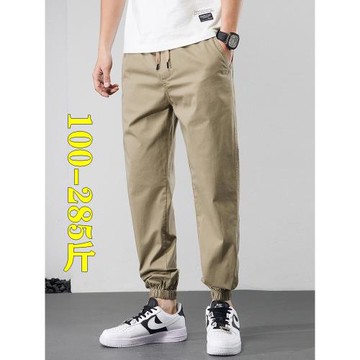 夏季薄款松緊腰束腳休閑褲男純棉夏天大碼褲橡筋腰加肥加大小腳褲