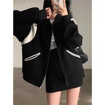 美式復古寬松棒球服拼色美拉德早春秋流行衛衣外套女開衫2025加絨