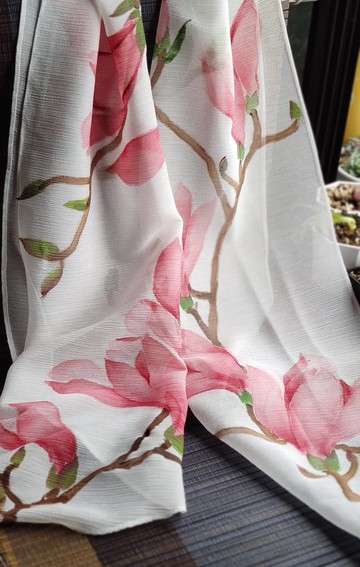 SS23-春漾手繪雪紡輕清小圍巾~望春辛夷*雅白