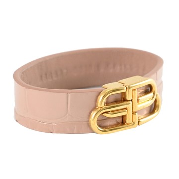 BALENCIAGA 巴黎世家 656827 金屬LOGO釦飾鱷魚紋手環.裸粉