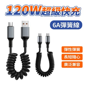 隔日達 20W彈簧伸縮充電線 6A充電線 車用充電線 支援carplay車載投屏線 伸縮充電線 TYPE C 傳輸線