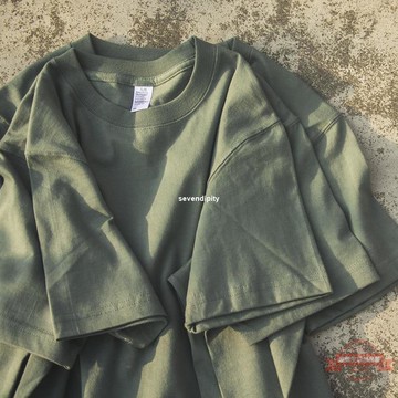 新品現貨~棉糯手感基本款復古重磅T恤 青灰綠色純棉無縫休閒短袖男日單日常百搭出街高品質T