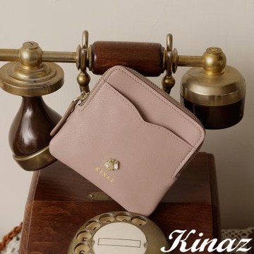 KINAZ 奶油寶石ㄇ型拉鍊薄型卡片零錢包-櫻霜糖粉-奶油寶石系列