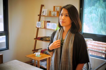 南美洲手工羊駝圍巾 藍灰條紋