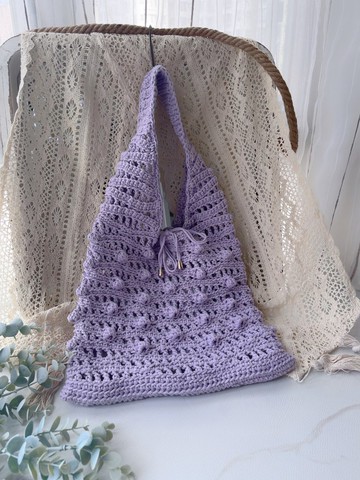 手工鉤織Marina 縷空袋手袋單肩包薰衣草紫色針織鈎織編織