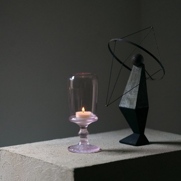 復古透粉玻璃高腳線香座 防飛灰香爐 浪漫微光燭台 附玻璃香插