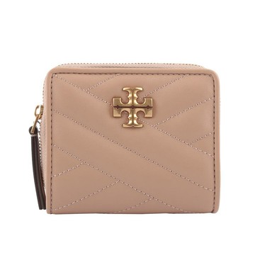 TORY BURCH Kira 絎縫皮革暗釦拉鍊零錢袋短夾(淺沙色)