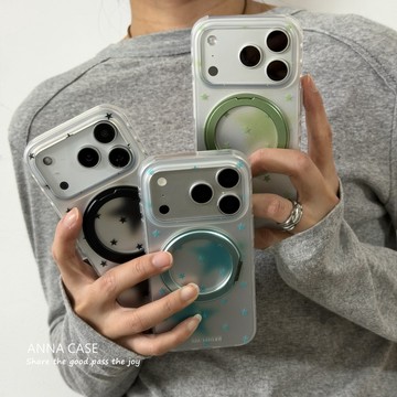 簡約暈染星星360旋轉支架手機殼適用iphone17promax蘋果17新款15pro磨砂16ProMax防摔保護套女