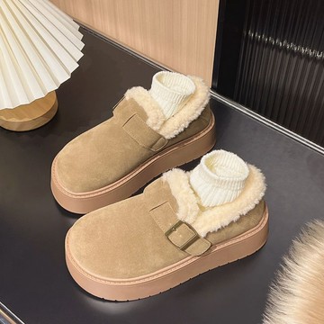 爆款出清  休閒鞋 懶人鞋加絨 懶人德訓鞋 穆勒鞋 冬季保暖 增高保暖雪地靴女款2025冬季新款加絨加厚渤肯鞋一