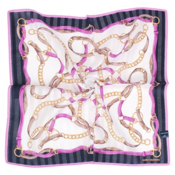 MARIO VALENTINO 燙金LOGO鎖鍊皮飾純綿帕巾-紫色