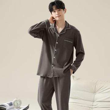 男士睡衣長袖長褲春秋薄款青少中年四季純棉百分百全棉家居服套裝