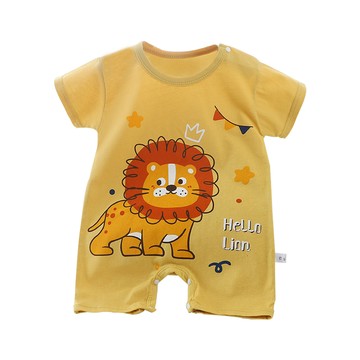 JOYNA - 短袖包屁衣 薄款夏季連身衣 嬰兒服 短袖童裝 外出包屁衣-黃底獅子