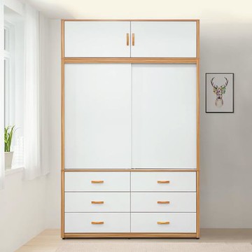 Boden-喬菲5.1尺加高型推門/拉門衣櫃(六抽推門衣櫃+收納棉被櫃)