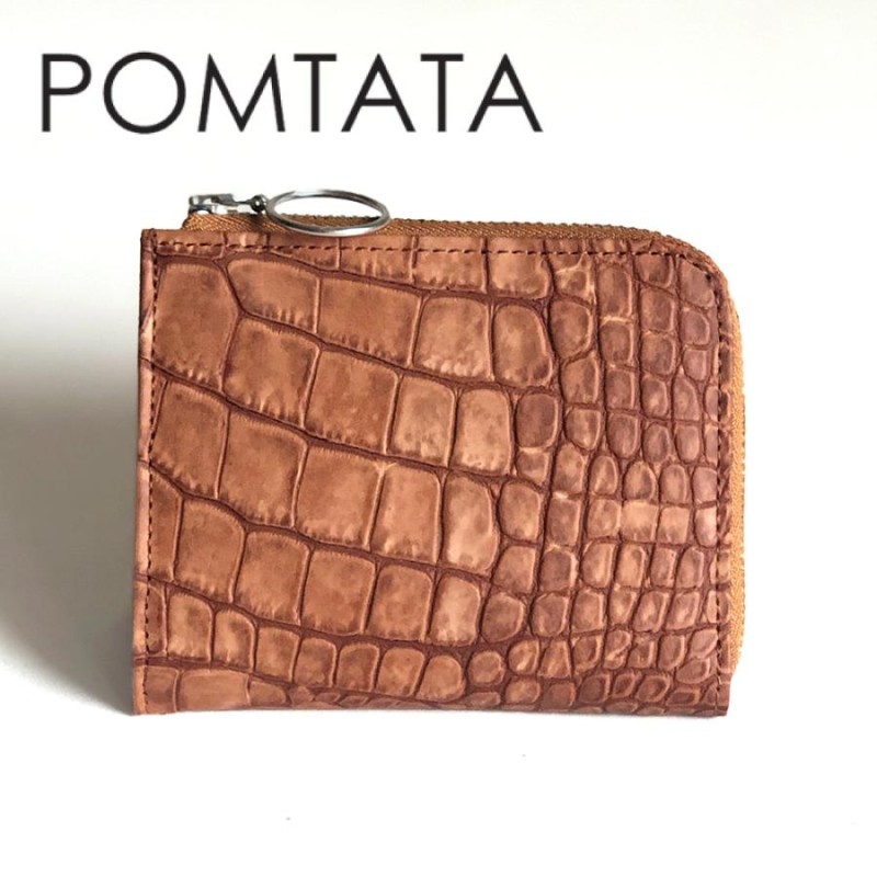 pomtata(ポンタタ）コンパクト財布L字ファスナー 型押し ブラウン