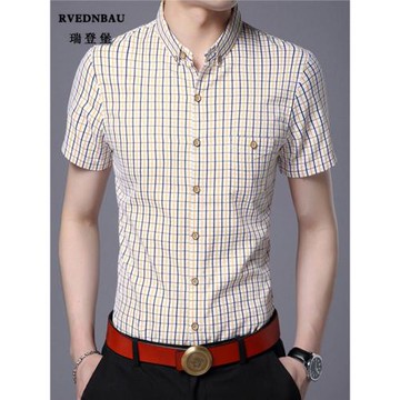 2025夏季休閑男士短袖襯衫商務男裝格子襯衣打底衫半袖寸衫大碼潮