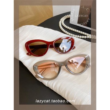 52mm玳瑁色復古紅貓眼大粗框偏光墨鏡女ins風方圓臉個性太陽眼鏡