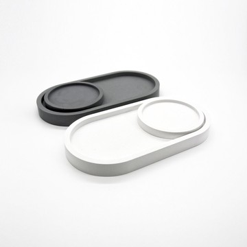 Oval TRAY I 小橢圓 x 小圓盤 I 18cm 兩件組 I 置物皿 I 水泥 I