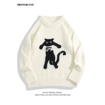 BOYUE帛躍創意設計感貓貓貂毛針織衫ins潮牌時尚小眾情侶毛衣男女