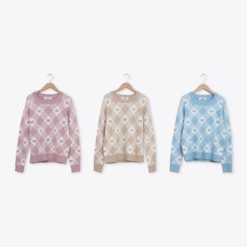 【CUMAR】親膚小熊菱格針織上衣 藍 粉 杏(魅力商品)