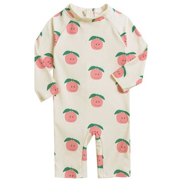 愛北鼻 寶寶連體泳衣 附遮陽帽  6碼  淺黃粉蘋果