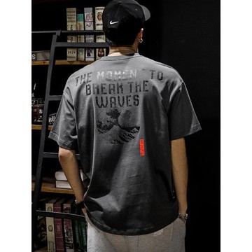 夏季重磅純棉短袖t恤男大碼美式復古潮牌寬松胖子加大半袖體恤潮