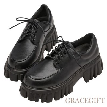 【Grace Gift】時尚靈感輕量鋸齒厚底牛津鞋 黑