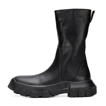 ro馬丁靴男真皮高幫皮靴歐美潮流戶外機車靴黑色真皮長筒工裝靴男