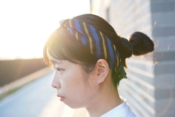 古董領帶改造復古鐵絲髮帶-藍黃撞色-領巾髮飾兩用