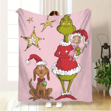 圣誕怪杰跨境TEMU毛毯  格林奇The Grinch法蘭絨毯子沙發蓋毯