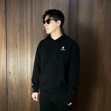 美國百分百【全新真品】Le Coq Sportif 連帽上衣 棉質 公雞 長袖上衣 logo 帽T 黑色 CV56