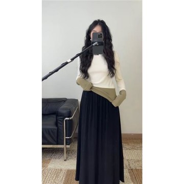 【5折撿漏！閉店福利】任小藝拼接撞色長袖T恤女打底衫內搭上衣女