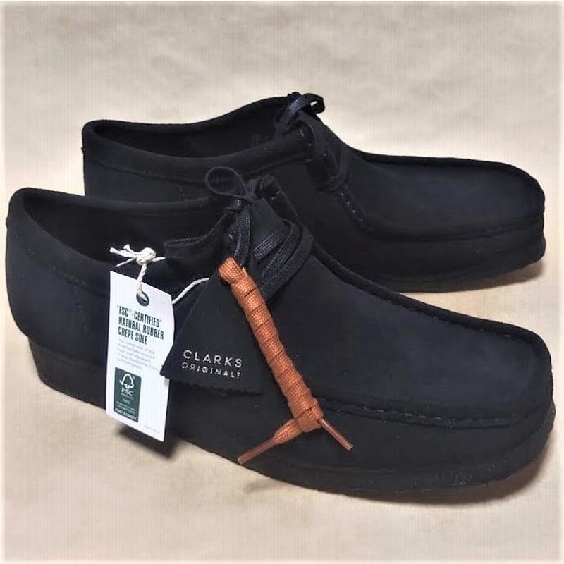 CLARKS UK10 クラークスワラビーロー WALLABEE-Lo 黒スエード 替ヒモ付 