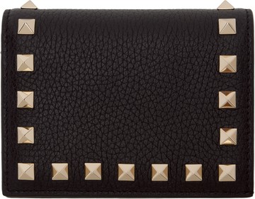 Valentino Garavani 黑色小号 Rockstud Grainy Calfskin 钱包