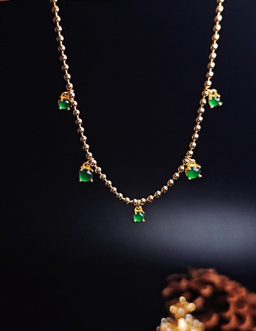 財富|高冰玻放光綠|A貨翡翠純銀鍍18k金簡約豆豆圓珠手鏈