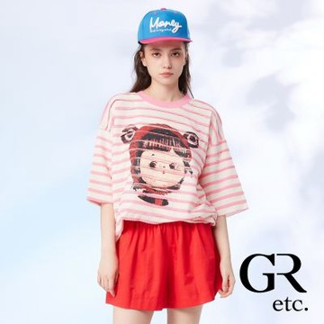 【GLORY21】網路獨賣款-etc.可愛女孩彩印寬版純棉上衣-粉紅色
