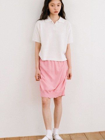 Frill Hem Cotton Knit Skirt [Pink]