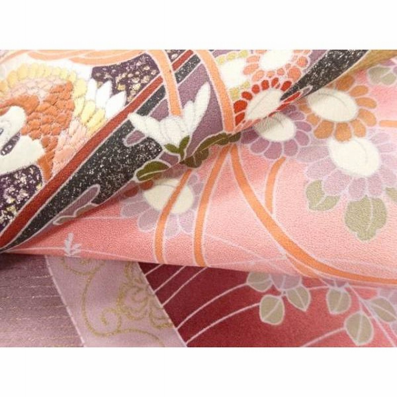 ys6667167; 宗sou 手箱に鶴・菊模様刺繍訪問着(重ね衿付き 