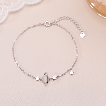 925純銀星球手鏈女ins小眾設計學生貓眼石森系閨蜜手飾二人款飾品