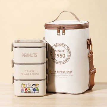 【優貝選】SNOOPY 史努比不鏽鋼三層保溫便當盒套組1400ML