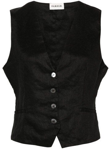 P.A.R.O.S.H. - button-up linen gilet - women - Linen/Flax - XS - Black