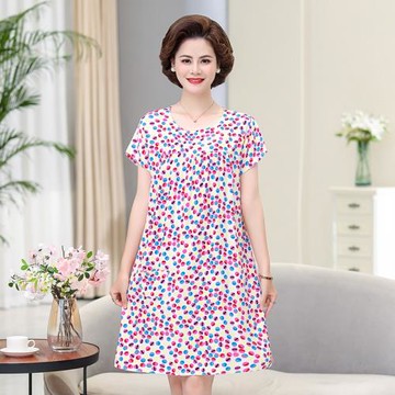 中老年睡裙女棉綢媽媽人造棉寬松短袖睡衣大碼薄款老人家居服夏季