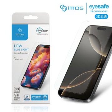 imos Apple iPhone 17 Pro Max/16 Pro Max 6.9吋 美國UL認證 3D透明RPF80低藍光黑邊螢幕保護貼