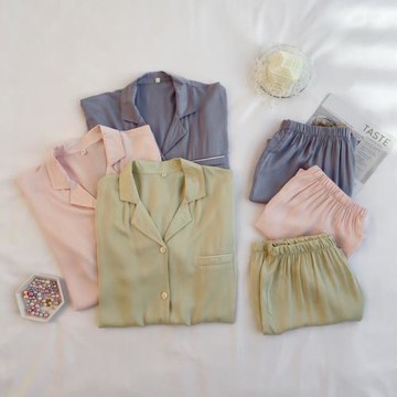 高品貢緞棉綢 夏季情侶睡衣女夏男士薄款夏天短袖短袖寬松兩件套