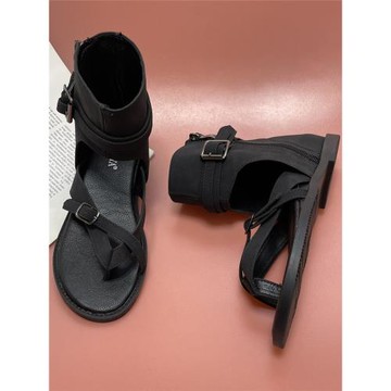 2025年夏涼鞋女內增高百搭復古羅馬鞋夾趾透氣軟底鞋子女高幫涼靴