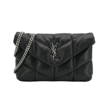 YSL Toy Puffer  V紋絎縫羊皮肩背包(759337-黑)